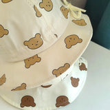 Korea Cotton Baby Bucket Hat with Ears Boys Girls Cute Cartoon Bear Breathable Sun Fisherman's Hat Kids Outdoor Child Panama Cap