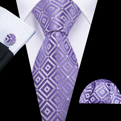 Male Gift Silk Men Tie Set Purple Violet Solid Paisley Striped Wedding Business Tie for Man Necktie Handky Cufflinks Barry.Wang