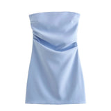 Robe TRAF pour femme, épaules dénudées, corset, courte, froncée, dos nu, bleu, noir, blanc, robe moulante sexy pour femme, robes de soirée