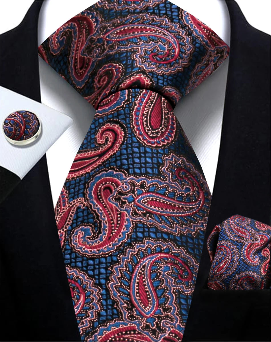 Mens Tie Paisley Jacquard Woven 8cm Formal Business Wedding Necktie Pocket Square Set Suit Cravat High Quality Handmade Gravata