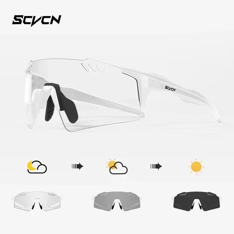 SCVCN UV400 Photochromic Cycling Glasss Sports Running Sunglasses Men Outdoor Drving Bicycle Goggles MTB Eyewear 1 Lens