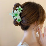 Dopamine Sunflower Shark Clip Sweet Gradient Flower Grab Clip Ponytail Braid Hair Clip for Girls Beach Vacation Hairstyles