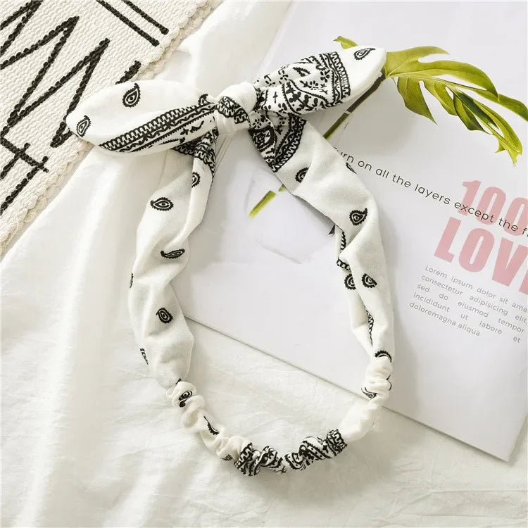 New Fashion Printing Rabbit Ear Knotted Elastic Hair Band Wide Girl Woman Hair Band Headband Hair Accessories Headdress