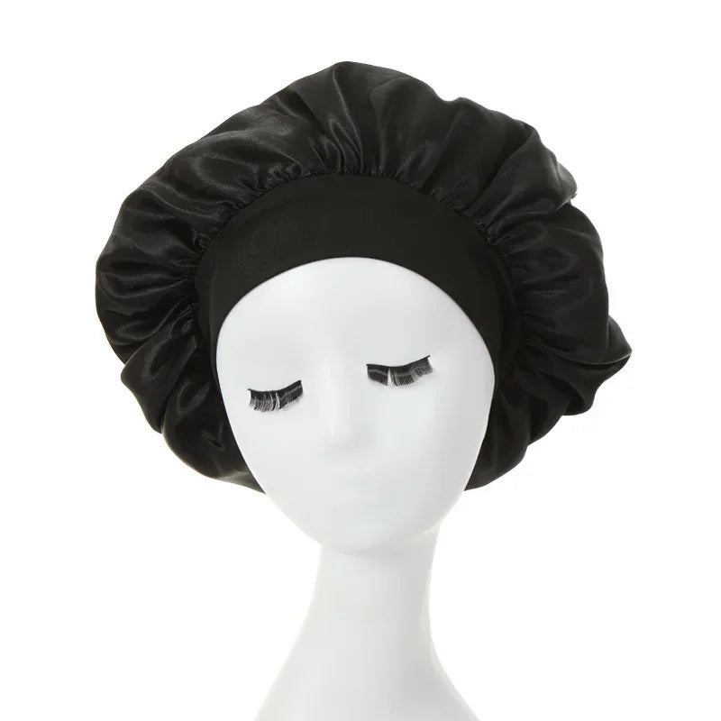 High Elastic Satin Solid Sleeping Hat 1Pcs Hair Care Bonnet Nightcap Multi-color Reusable Women Home Sleeping Cap Accessories