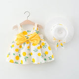 2Piece Sets Summer Toddler Girl Clothes Korean Fashion Flowers Cute Bow Sleeveless Princess Baby Dresses+Sunhat Kids Dress BC136