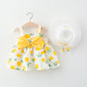2Piece Sets Summer Toddler Girl Clothes Korean Fashion Flowers Cute Bow Sleeveless Princess Baby Dresses+Sunhat Kids Dress BC136