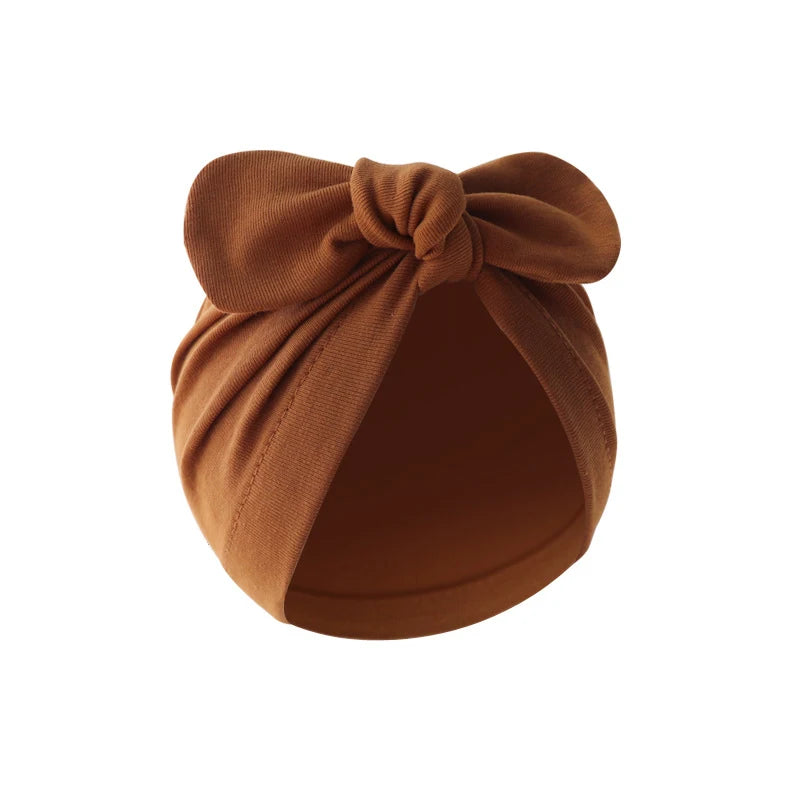 Cute Bunny Ears Baby Turban Hat Solid Color Infant Beanie Cap for Girls Boys Soft Cotton Indian Cap Toddler Bonnet Headwrap