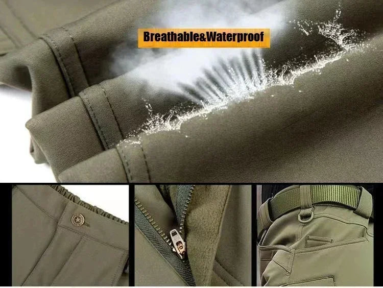 Tactical Winter Set Men's Outdoor Windproof Waterproof Suit Multi-Pocket Soft Shell Hooded Jackets Sharkskin Work Pants