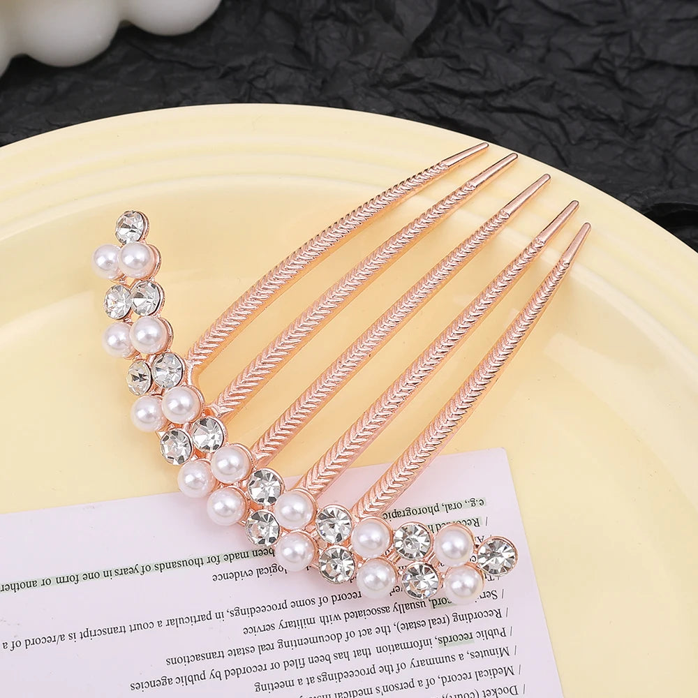Elegant Pearl Hair Combs Hairpin Women Luxury Crystal Bun Decor Wedding Bridal Hair Claw Clips Hair Jewelry Accessories