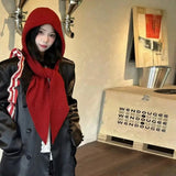 2025 Newest Knitted Balaclava Autumn Winter Solid Color Warm Beanie Shawl Earmuffs Hat One-piece Versatile Wool Hat For Women