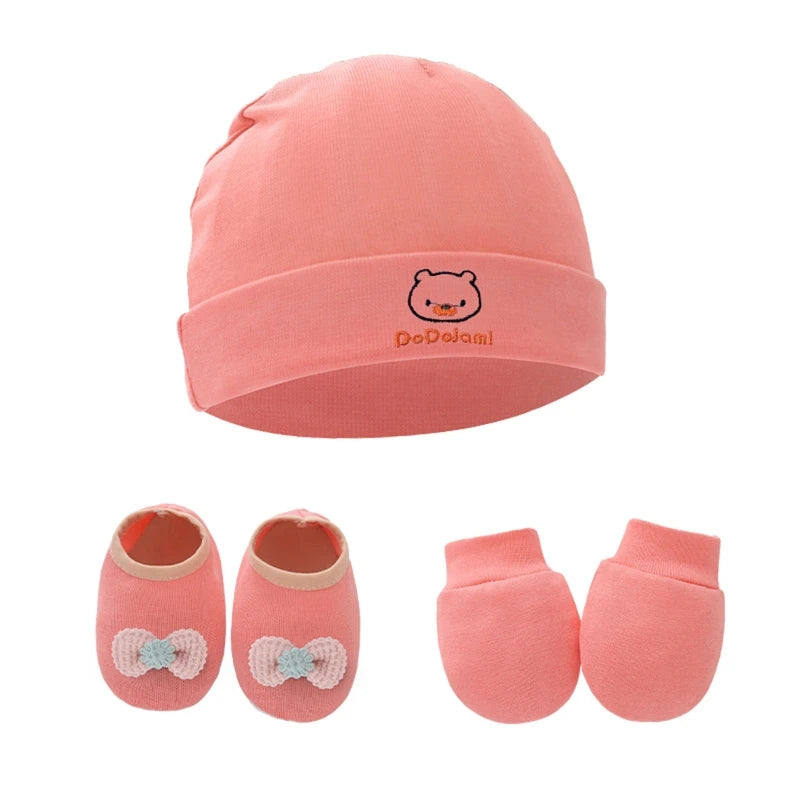 1 Set Baby Anti Scratching Gloves Hat Foot Cover Set Soft Cotton Newborn No Scratch Mittens Socks Beanies Cap Nightcap