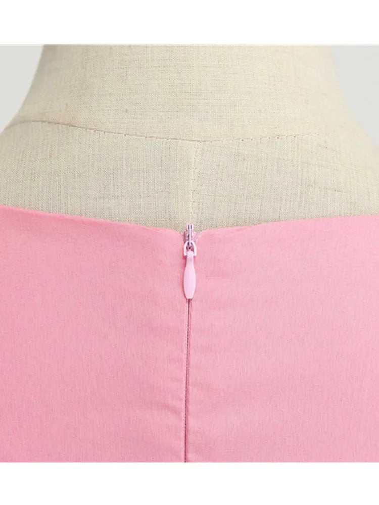 Robe d'été rose pour femme, col en V, style vintage, élégante, rétro, pin-up, soirée, bureau, mi-longue