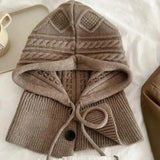 New Knitted Balaclava Hats For Women Hooded Caps Outdoor Winter Warmer Drawstring Hat One-Piece Neck Collar Cycling Beanies Caps