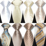 Luxury 8CM Mens Necktie White Beige Color Solid Dot Stripes Tie For Man Groom Jacquard Woven Neck Tie For Business Wedding Party