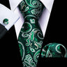 Luxury Silk Mens Ties Set Black Green Leaves Floral Neck Tie Handkerchief Cufflinks Set Wedding Business Party Barry·Wang 5938