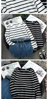 1PC Spring and Autumn Winter Black Striped Top with Foreign Style Ins Bottom Shirt Women Long Sleeve T-shirt