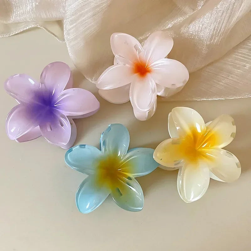 Hot Bohemia Gradient Colorful Acrylic Egg Flowers Hair Claw Clips For Women Beach Forest Style Sweet Headwear New Accessories