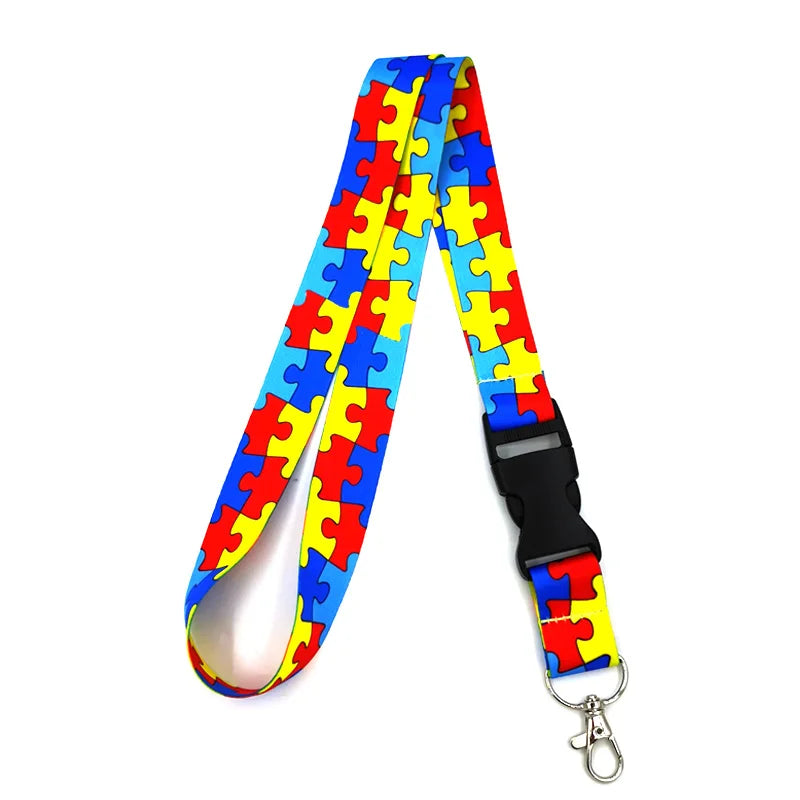 Autism Pattern Neck Keychain Necklace Webbings Ribbons Anime Cartoon Neck Strap Lanyard ID badge Holder Keychain Lanyards Gifts