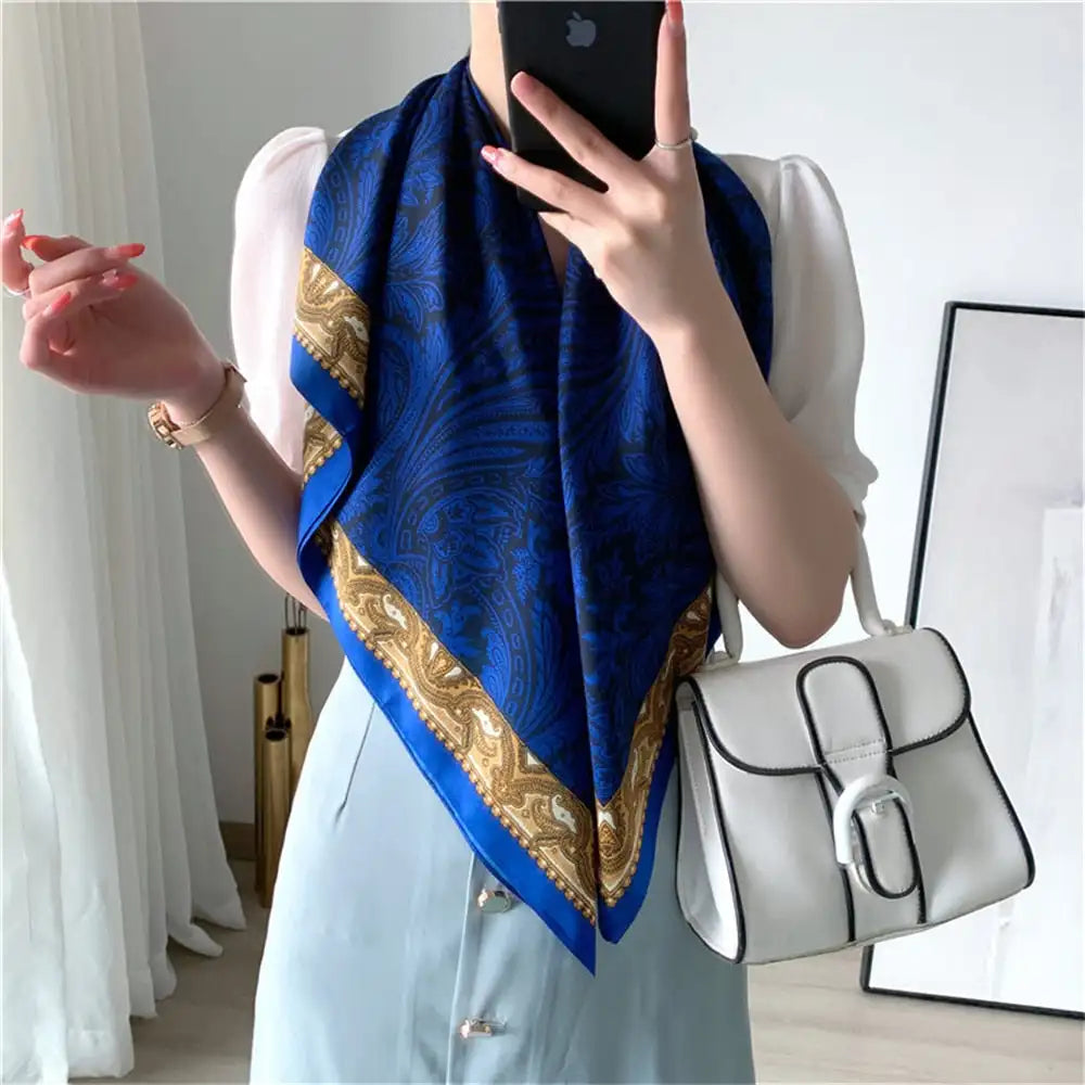 Female Foulard fashion Silk Square Scarf For Women 90*90cm Neck Hair Tie Band Designer Soft Neckerchief Hijab foulard en soie