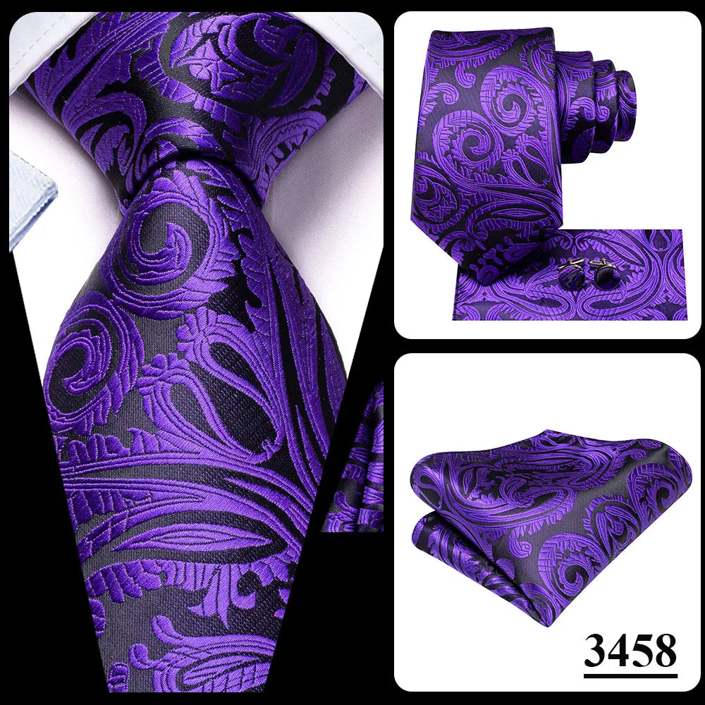 Hi-Tie Purple Lilac Floral Striped Silk Elegant Tie For Men Groom Wedding Men Necktie Pocket Square Cufflink Accessory Wholesale