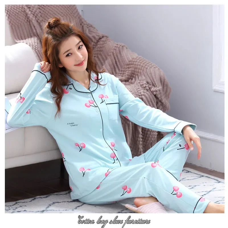 Women's Pajamas Set V-Neck Button down Top and Trousers Sleepwear Homewear Casual Nightwear Loungewear Autumn Winter Two-Piece