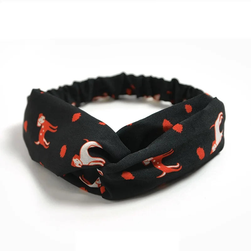 Fashion WomenFloral Headband Hair Accessories Leopard Cross Knotted Bow Chiffon Hair Band Girls Headdress Ladies Hoop Headwear