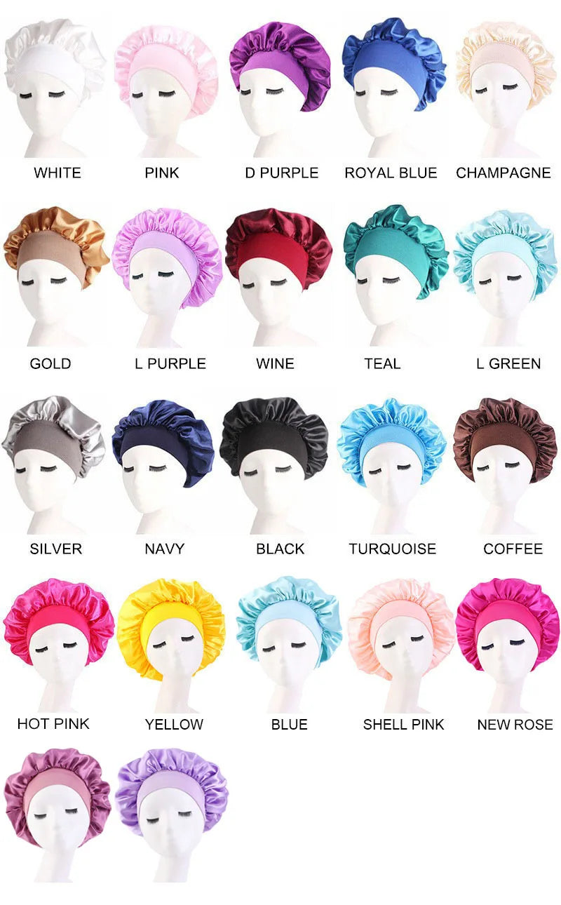 Hair Bonnet for Sleeping Silk Nightcap Satin Elastic Narrow Brim Shower Cap Round Hat Home Hair Care Cap Satin Bonnet
