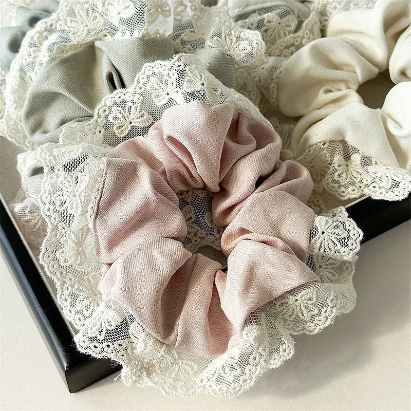 High Appearance Level Lace Fabric Elastic Hair Rope Simple Advanced Sense Small Fragrance Sweet Tie Hair Cord Gentle Temperament