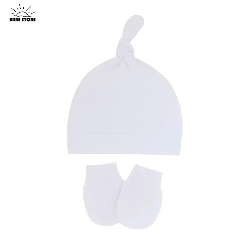 Newborn Baby Hat with Gloves Autumn Winter Warm Cotton Kids Beanies Stuff Children Accessories Infant Nightcap 0-6 Months Babies