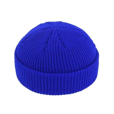 Unisex Autumn Warm Cap New Fashion Men's Beanie Winter Knit Hat Boy Skullcap Sailor Cap Cuffs Retro Navy Short Hat Solid Color