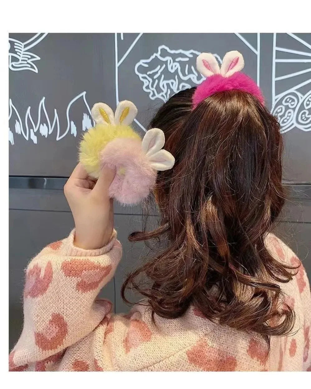 New Cute Khaki Elastic Rubber Band Hair Ties Plush Rabbit Ear Plush Hair Rope Girls Woman Scrunchies Headdress Hair Accessories