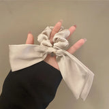 Korean Woman Large Elegant Silk Elastics Hair Band Black Satin Bow Scrunchies Hair Ties Ladies Ponytail Hold Hair Accessories
