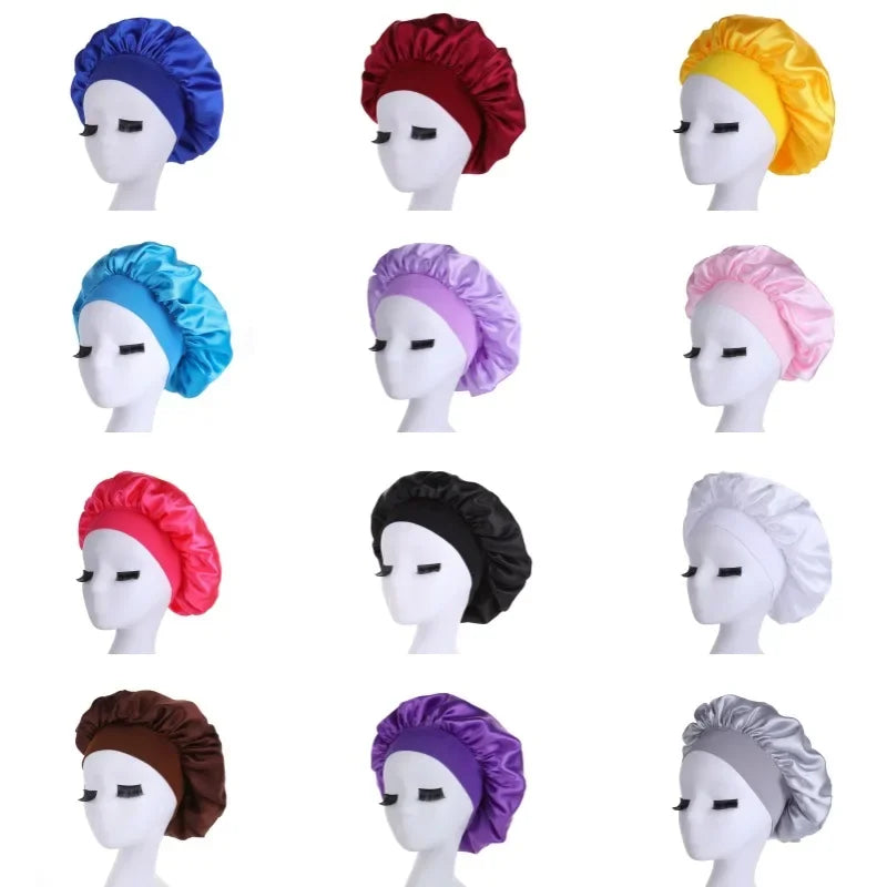 Women's Satin Solid Wide-brimmed Sleeping Hat Night Sleep Cap Hair Care Bonnet Nightcap For Women Men Unisex Cap bonnet de nuit