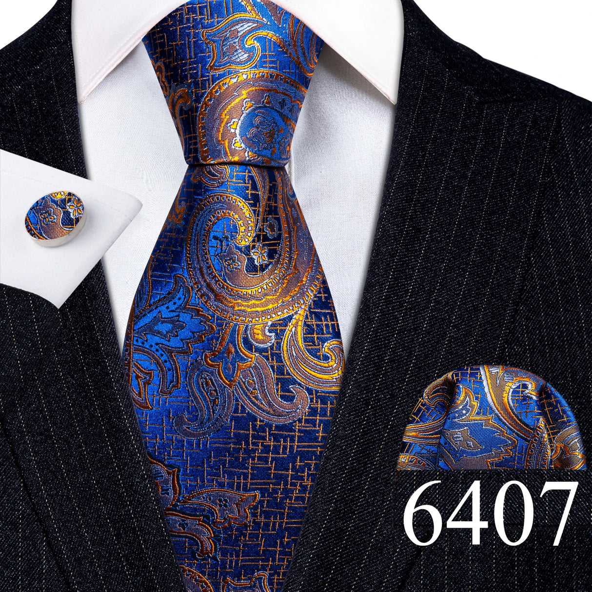 Novelty Teal Dots Tie For Men Fashion Trend Neck-Tie Woven Pocket Square Cufflinks Set Party Business Designer Barry.Wang FA-635