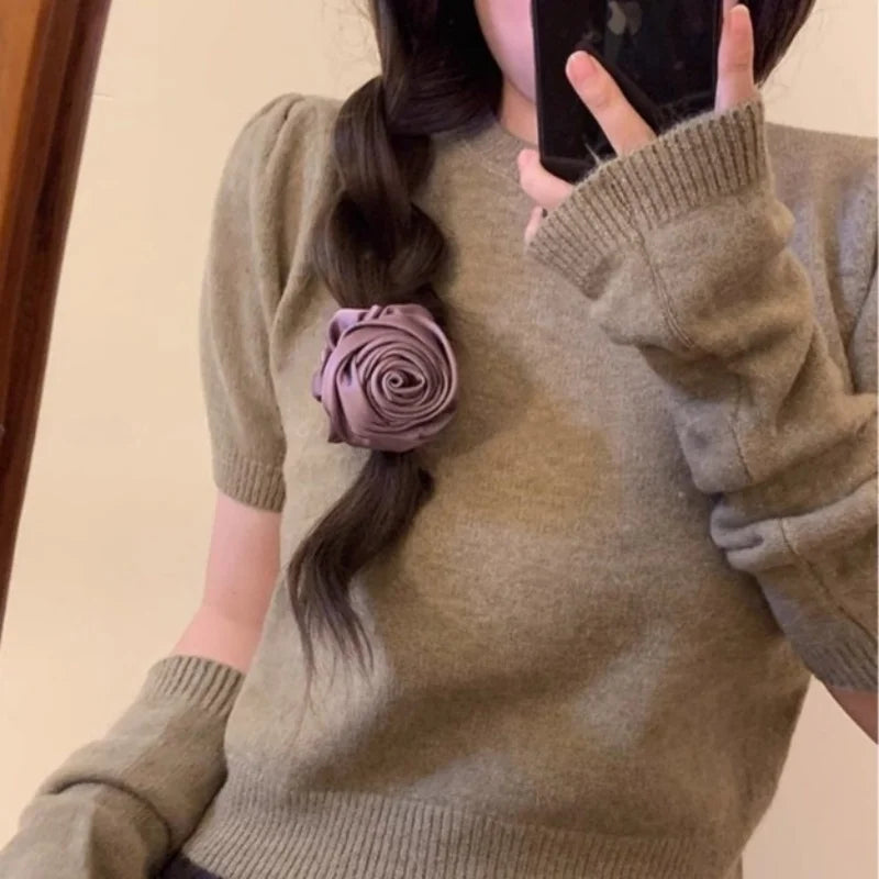 SIMPLEJEWEL™Handmade Rose Flower Elastics Hair Scrunchies, Ties  Satin Scrunchies Hair Band Ponytail Holder Band Scrunchies Ring