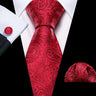 Barry.Wang Red Maroon Burgundy Rose Silk Men's Tie Pocket Square Cufflinks Set Jacquard Necktie for Male Wedding Business Party