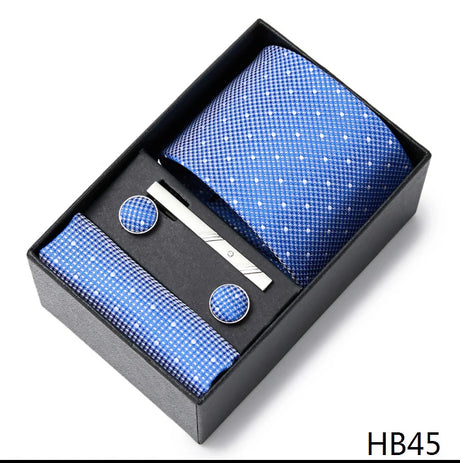 2023 New Style Wedding Gift Tie Pocket Squares Set Necktie Box Men Solid Black Suit Accessories Fit Wedding