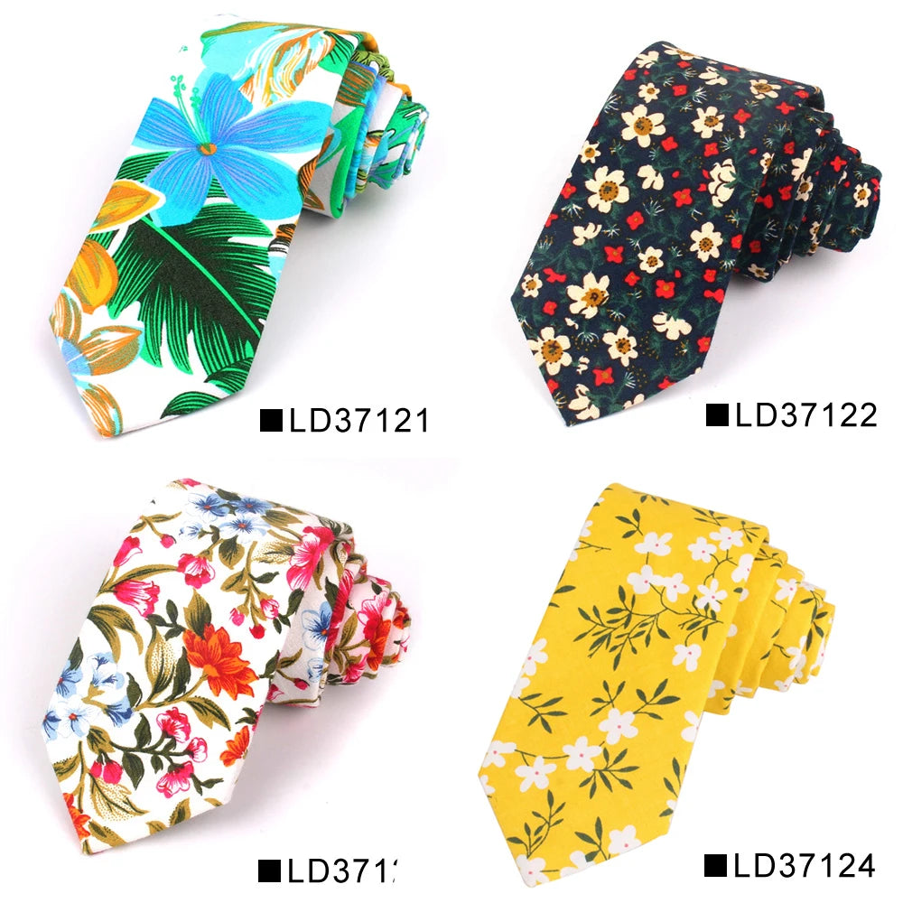 New Floral Tie For Men Women Skinny Cotton Neck Tie For Wedding Casual Mens Neckties Classic Suits Flower Print Neck Ties Cravat