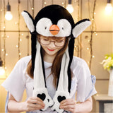 Women Girls Soft Warm Moving Jumping Rabbit Pinch Airbag Animals Ear Hat Funny Cap Plush