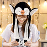 Women Girls Soft Warm Moving Jumping Rabbit Pinch Airbag Animals Ear Hat Funny Cap Plush