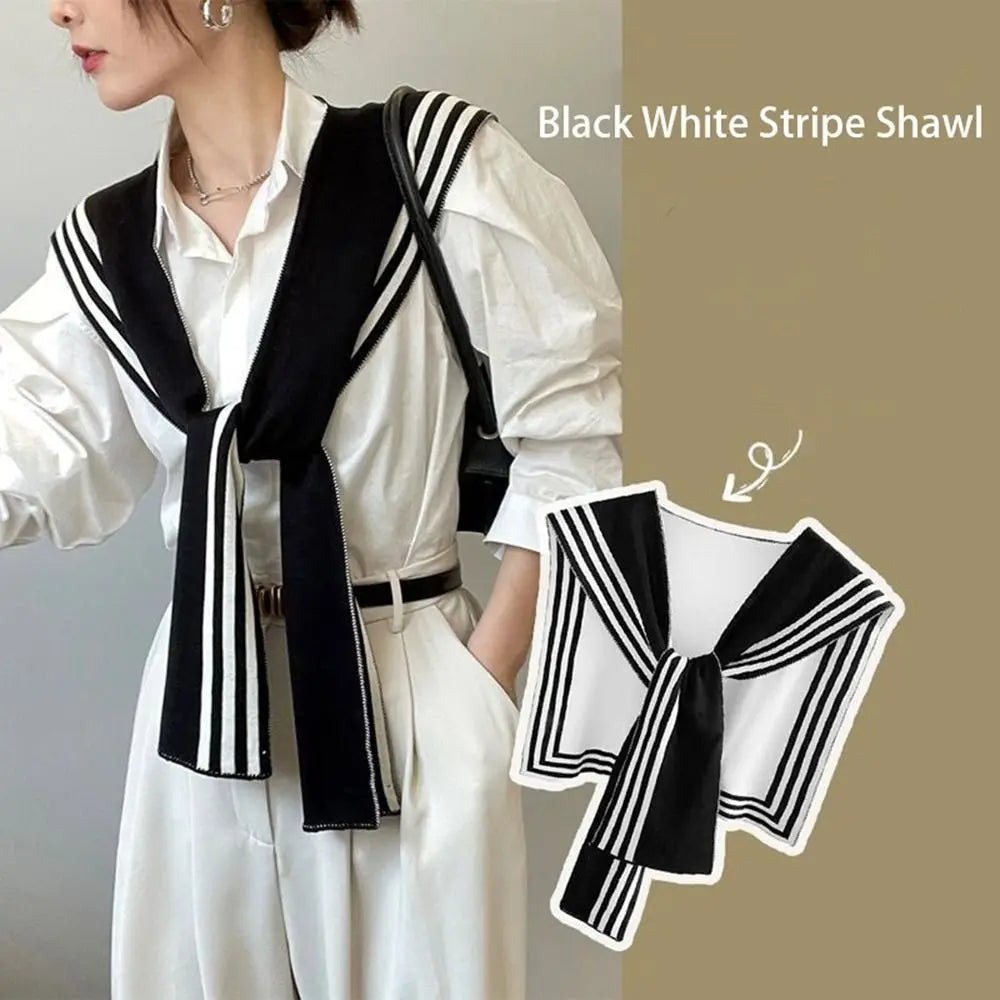 Blouse Shoulders Fake Collar Knitted Shawl Solid Color Sunscreen Black White Stripe Scarf Cape Scarf Accessories Wool Scarves