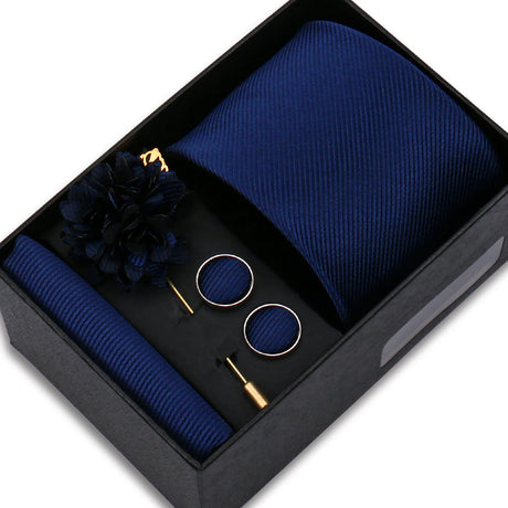 Top Quality Solid color Ties Hanky Cufflinks Brooch Set Elegant Jacquard Necktie For Men Business Wedding In Gift Box Gravatas