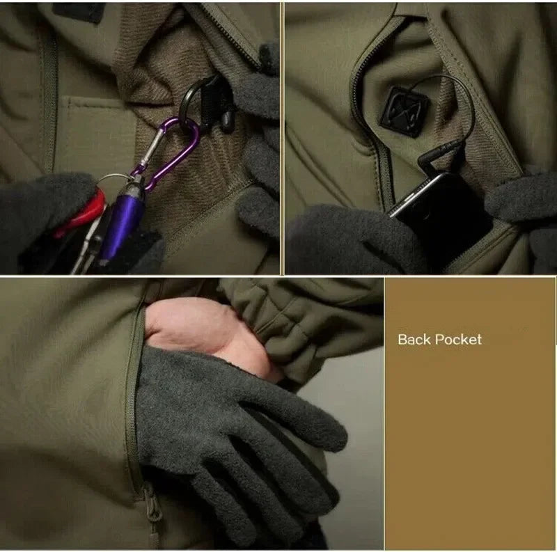 Tactical Winter Set Men's Outdoor Windproof Waterproof Suit Multi-Pocket Soft Shell Hooded Jackets Sharkskin Work Pants