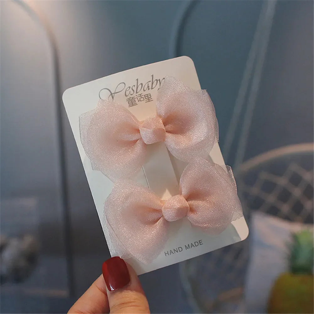 2Pcs/Set Hair Clips Solid Color Grosgrain Ribbon Bowknot Baby Hair Pins Bangs Barrettes Photo Props Gifts