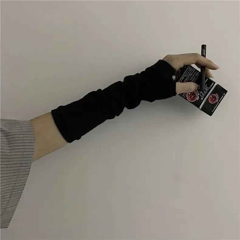Y2K Gothic Lolita Gloves Arm Cover Harajuku Arm Warmers Black Grey Striped Fingerless Punk Long Wristband Metallic Unisex Gloves