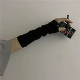 Y2K Gothic Lolita Gloves Arm Cover Harajuku Arm Warmers Black Grey Striped Fingerless Punk Long Wristband Metallic Unisex Gloves