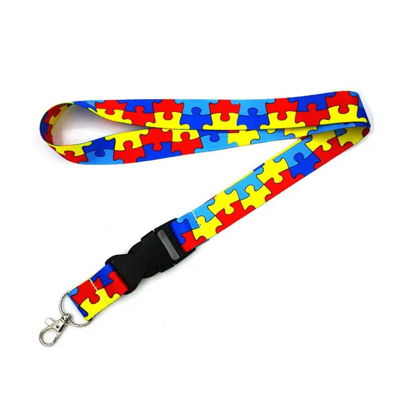 Autism Pattern Neck Keychain Necklace Webbings Ribbons Anime Cartoon Neck Strap Lanyard ID badge Holder Keychain Lanyards Gifts