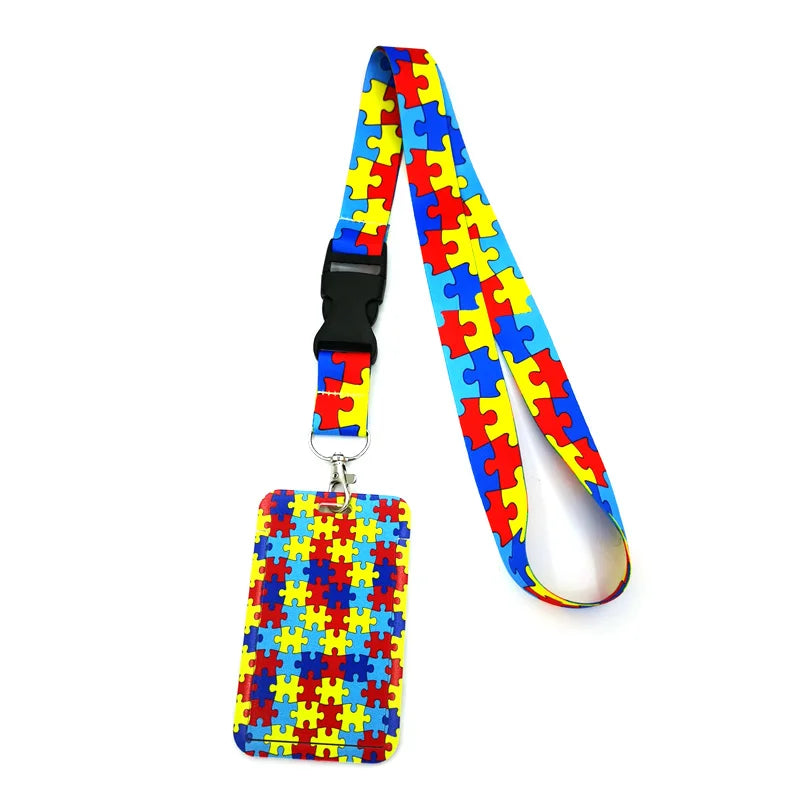 Autism Pattern Neck Keychain Necklace Webbings Ribbons Anime Cartoon Neck Strap Lanyard ID badge Holder Keychain Lanyards Gifts