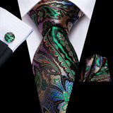 Hi-tie Teal Blue Paisley Gift Mens Classic Necktie Handkerchief Cufflink Set Business Party Wedding Tie For Men