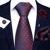 Holiday Gift Brand 8 cm Tie Handkerchief Cufflink Pin Set For Men Necktie Stripe Red Suit Accessories Wedding Gravatas